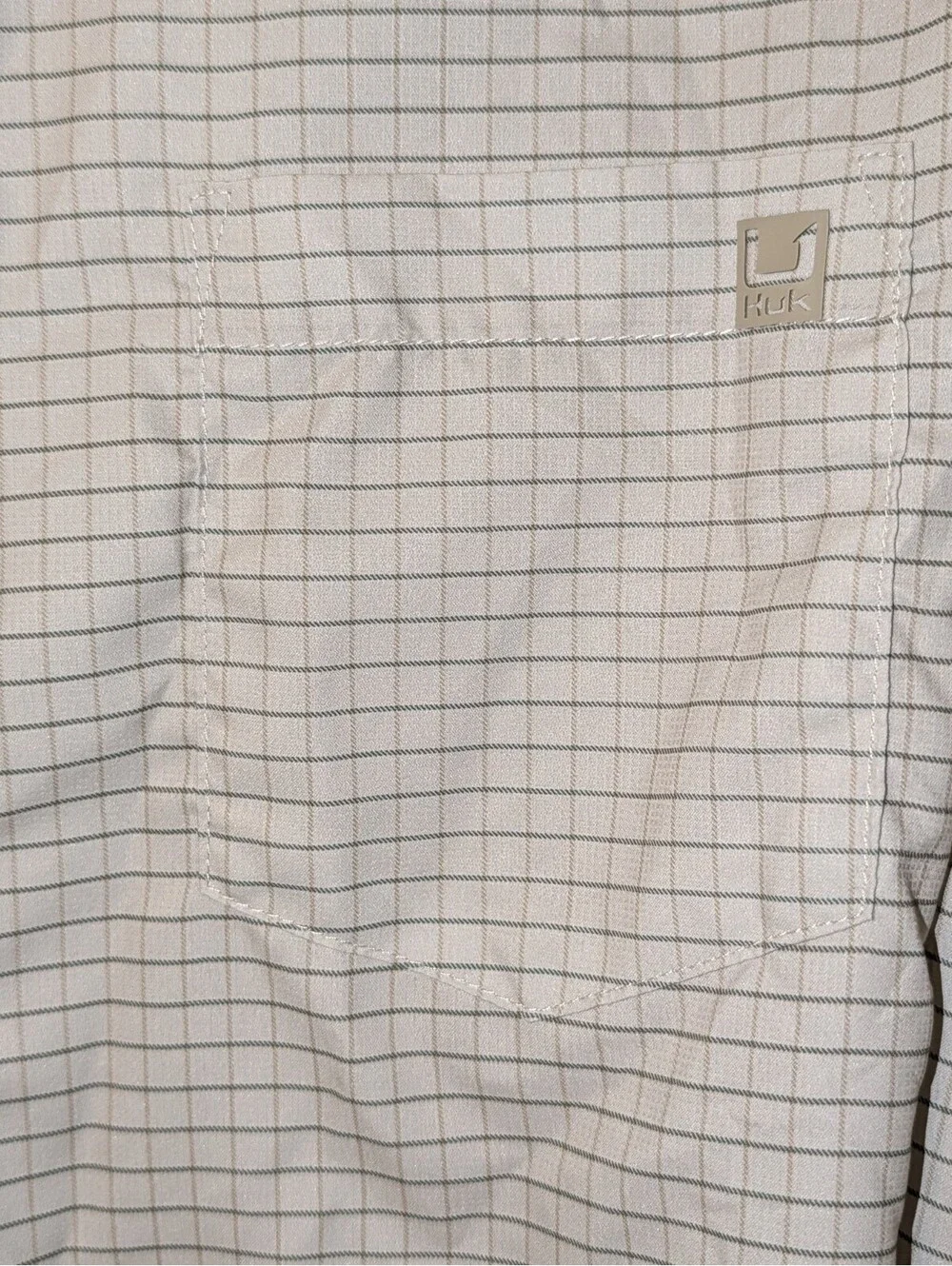 Huk Mens Long Sleeve Button Down Shirt Beige Check Button Front Pocket Size L
